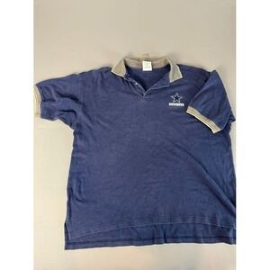 Vintage Dynasty Mens Dallas Cowboys Polo Shirt Embroidered Logo Blue Cotton L